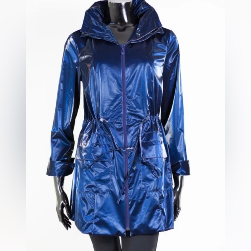 Samuel Dong Shiny Royal Blue Hooded Trench